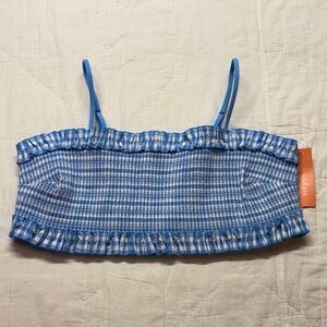 NWT Colsie Blue/White Gingham Bralette Top Cottagecore Prairie Bustier Bandeau